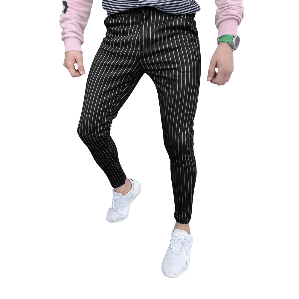 New European Style Striped Stitching Button-Style Slim-Fit Men'S Casual Pants - MRSLM