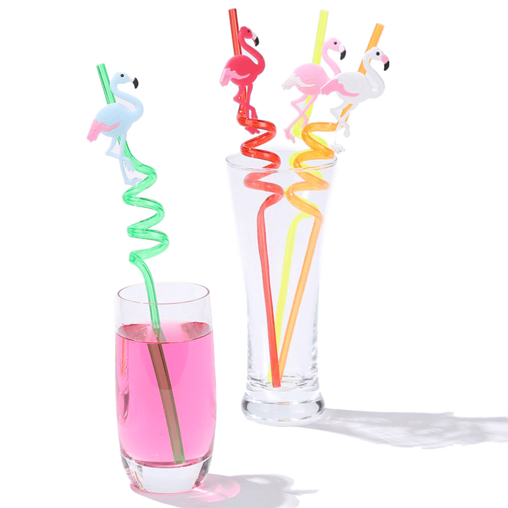 Kitchen Drinking Straw 4Pcs Creative Flamingo Straw Drink Straws Pvc Soft Cartoon Straws - MRSLM