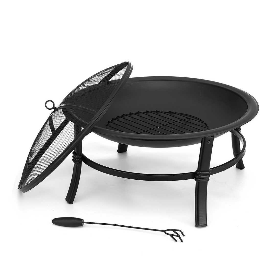 26Inch Outdoor Fire Pits BBQ Grill Wood Burning Stove with Mesh Spark Screen Cover for Camping Picnic Bonfire Patio Backyard Garden Beaches Park - MRSLM