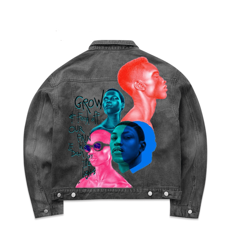 European and American Fashion Brand Vapor Wave Avatar Graffiti Print Denim Jacket plus Size - MRSLM