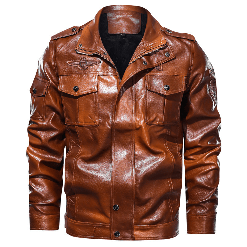 Men'S Washed PU Leather Casual Men'S Leather Jacket - MRSLM