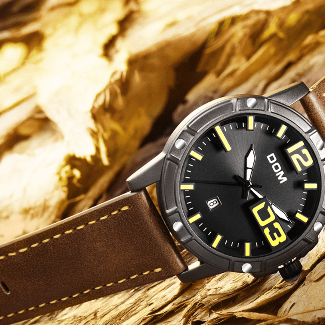 DOM Men Luxury Sport Wristwatch Men Watch Leather Strap Business Waterproof Quartz Watch - MRSLM