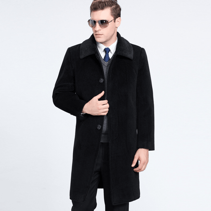 Middle-Aged Lapel Wool Coat Male Father Medium Long - MRSLM