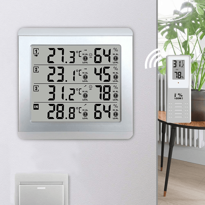3 Sensors Wireless Digital Alarm Thermometer Indoor Outdoor Audible Indicator - MRSLM
