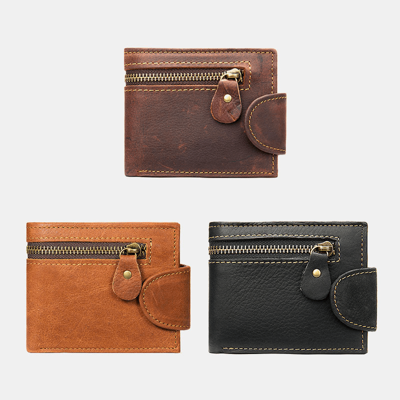 Men Genuine Leather Cowhide Multifunction Zipper Foldable Card Holder Wallet - MRSLM