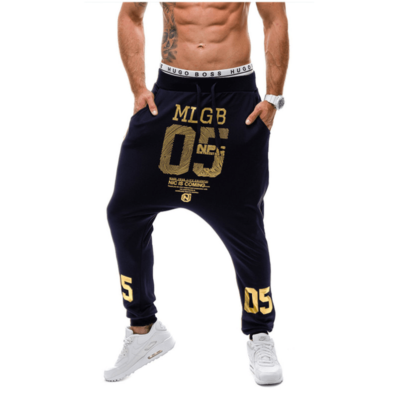 Men'S Harem Pants Alphabet Print Low-Grade Baggy Pants - MRSLM