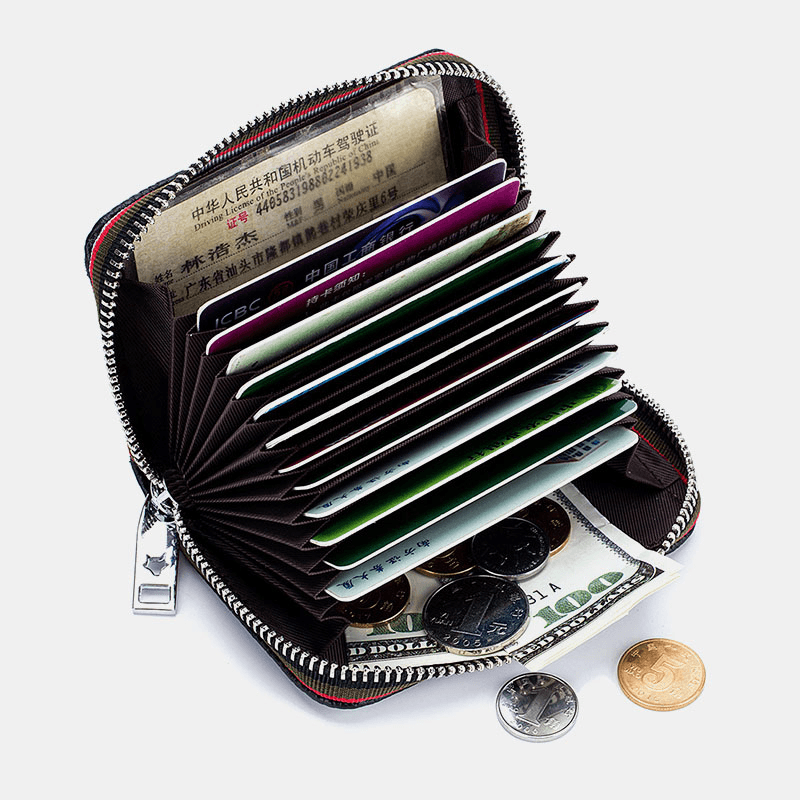 Women Genuine Leather Organ Design Multi Card Slot Small Card Holder Wallet - MRSLM