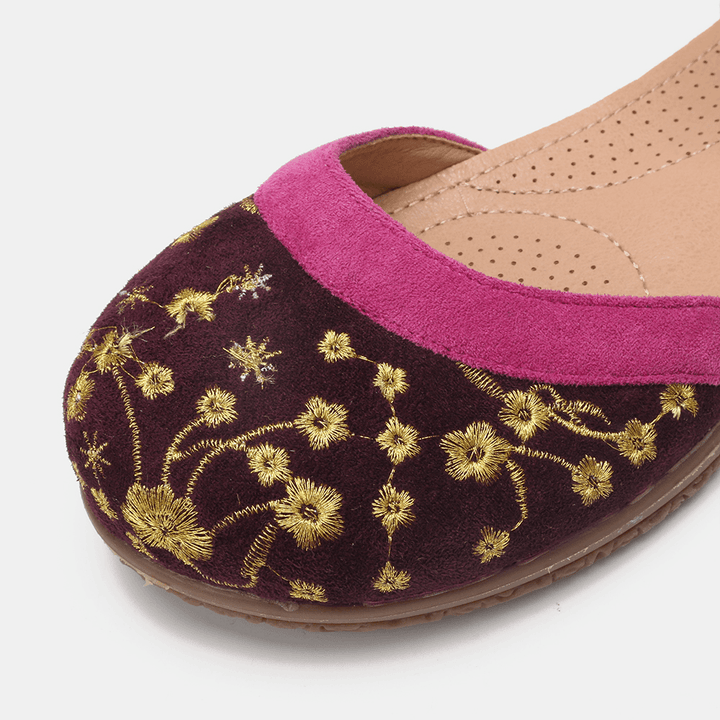 LOSTISY Women Flower Embroidery Soft Sole Slip Resistant Casual Flats - MRSLM