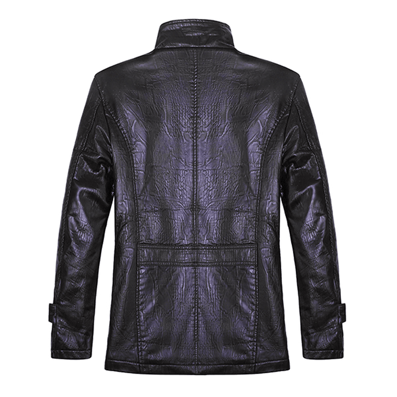 Men'S Quality PU Leather Jacket Slim Fit Plush Thick Warm Jacket Coat - MRSLM