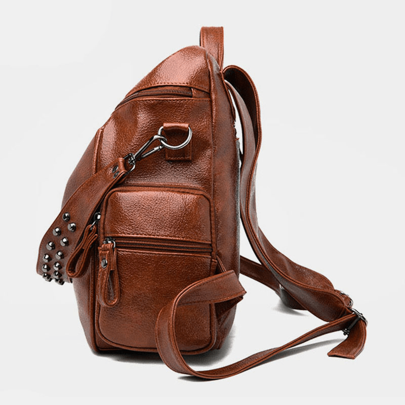 Women Vintage Multi-Pockets Wearable Breathable Backpack Exquisite Hardware Decor Detachable Shoulder Strap Shoulder Bag - MRSLM