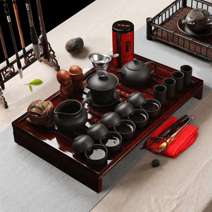 Chinese Kung Fu Tea Making Tools Tea Set Porcelain Teapot Pot Cup Elegant Kettle Wood Holder Tray - MRSLM
