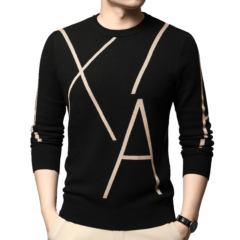 Men'S Sweater Long-Sleeved Korean Pullover Jacquard Fashion Youth Trend Bottoming Shirt - MRSLM