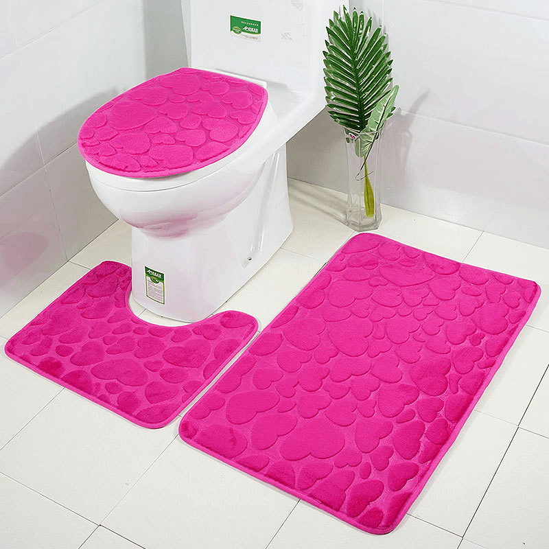 3Pcs 3D Bathroom Mats Toilet Decor Bath Mat Solid Flower Anti-Skid Carpet Water Absorbent Foot Rugs - MRSLM