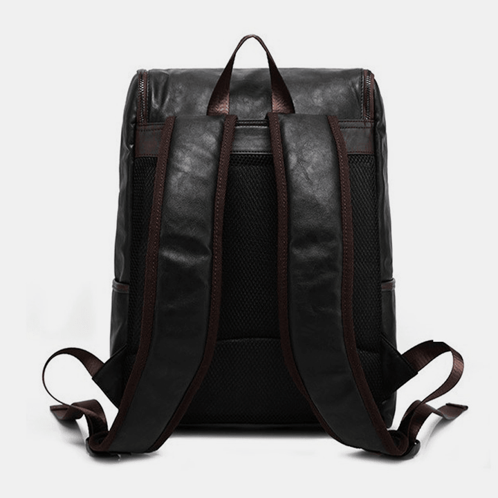 Men Faux Leather Solid Casual Business 14 Inch Laptop Bag Travel Bag Backpack - MRSLM