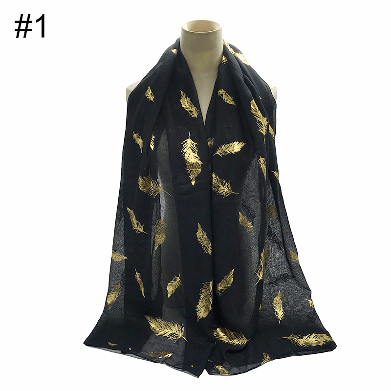 Gold Leaf Print Women'S Versatile Scarf Turban Shawl - MRSLM