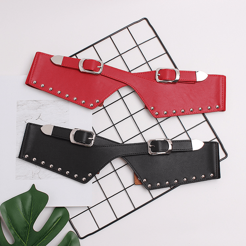 Women'S Belts with Skirts, Decorative Dresses, Waist Closure, Elastic Elastic Rivets, Wide Belts - MRSLM