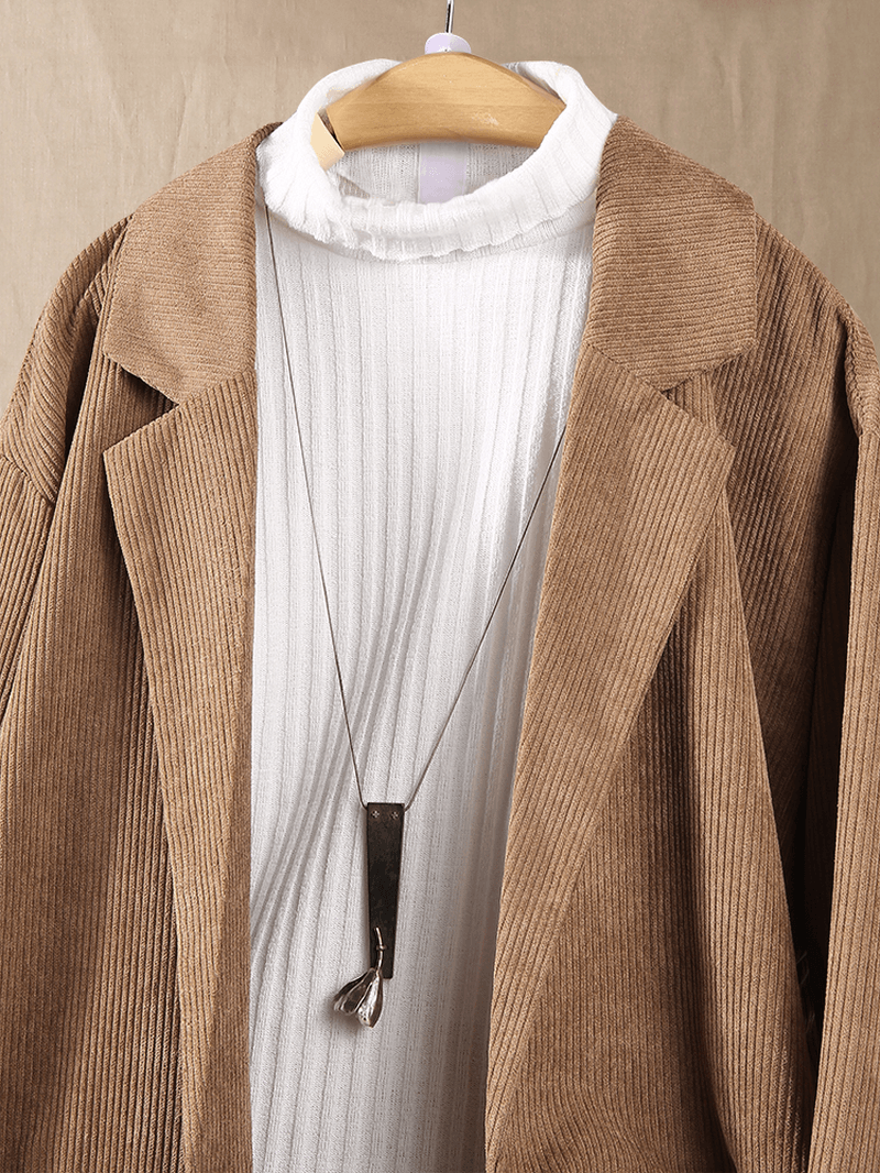 Corduroy Solid Color Lapel Long Sleeve Coats for Women - MRSLM