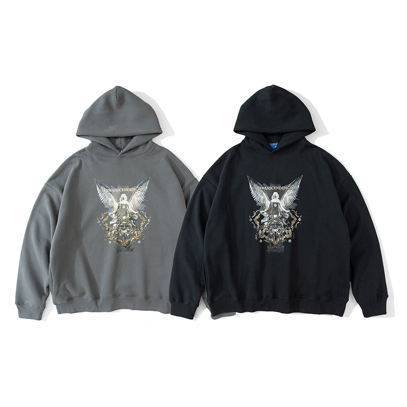 Hip Hop Angel Print Hooded Pullover Sweatshirt - MRSLM