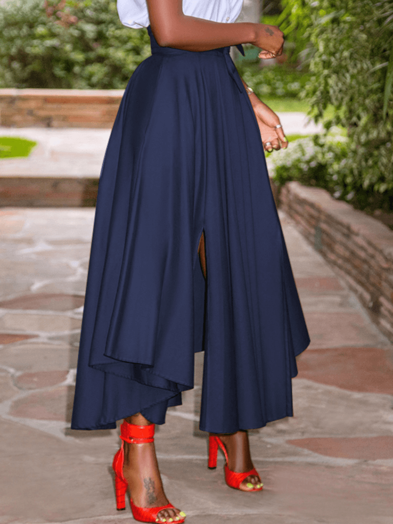 Back Zipper Lace-Up Side Pockets Solid Skirts for Women - MRSLM