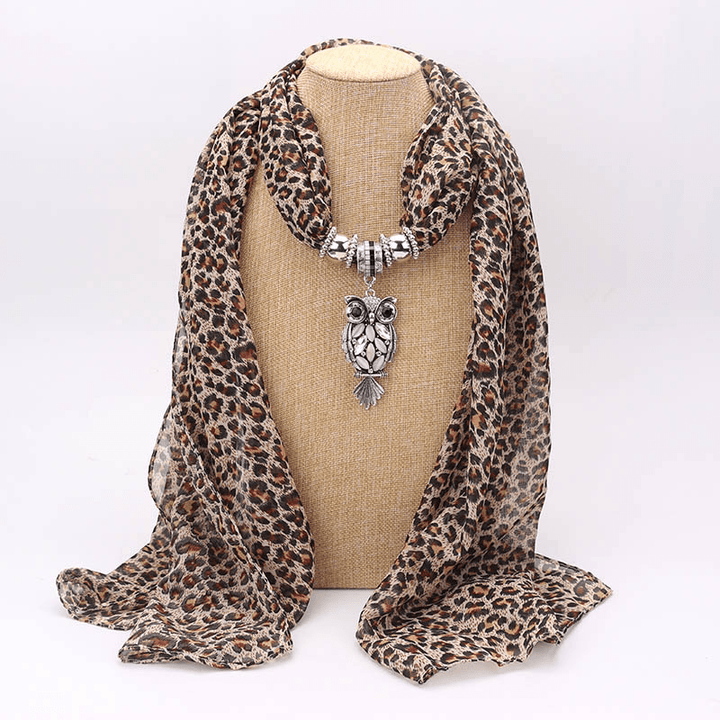 Print Alloy Pendant Scarf Beaded Pendant Scarfprinted Chiffon Necklace - MRSLM