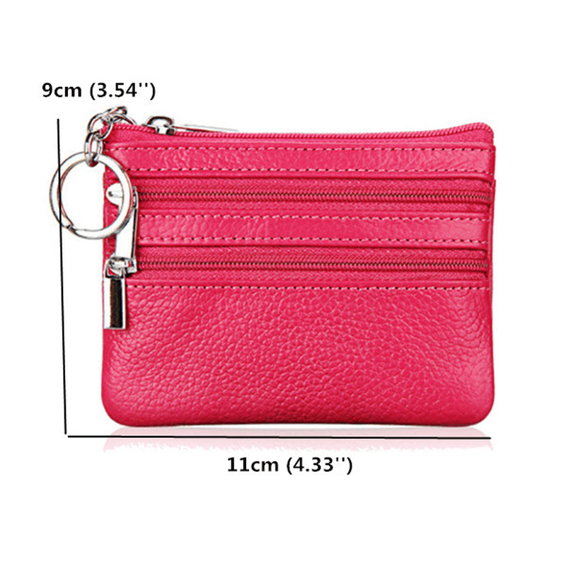Women Genuine Leather Double Zipper Card Holder Clutch Wallet Candy Color Coin Bags - MRSLM