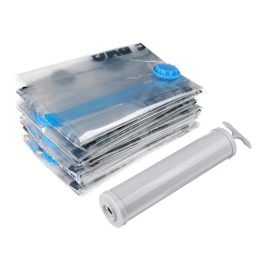 6PC Vacuum Bag Seal Compressed Travel Storage Bag Home Organizer Foldable Clothes Bag with Hand Pump - MRSLM