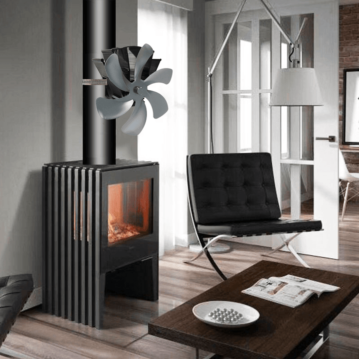 Ipree® YL605P 6 Blade Fireplace Fan Wall Mounted Powered Stove Fan Quiet Wood Burner Heat Distribution Fan Home Winter - MRSLM