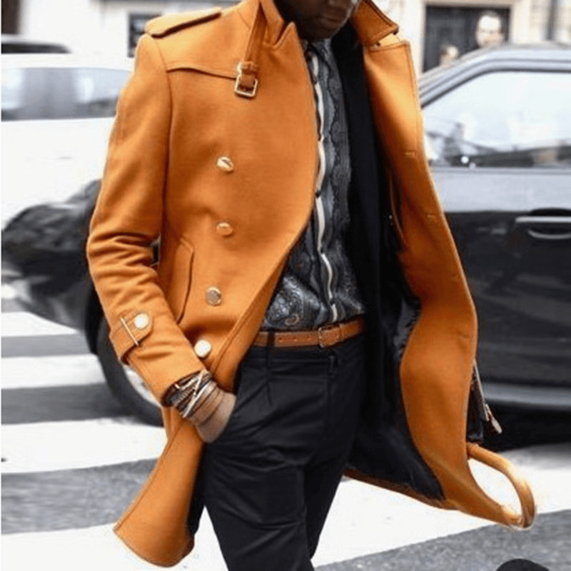 Men'S Mid-Length Solid Color Slim-Fit Lapel Coat - MRSLM