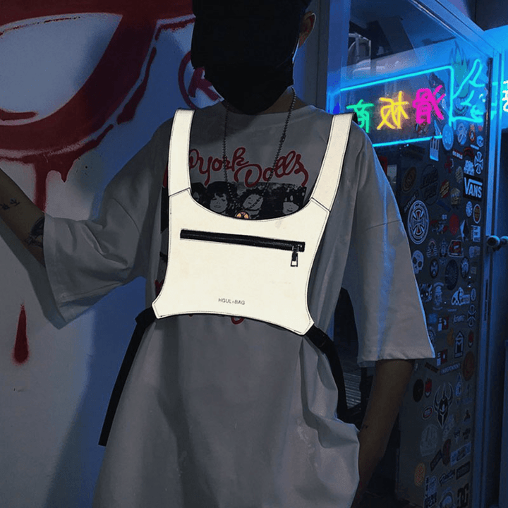 Men Hip-Hop Reflective Colorful Vest Multifunction Sport Backpack - MRSLM