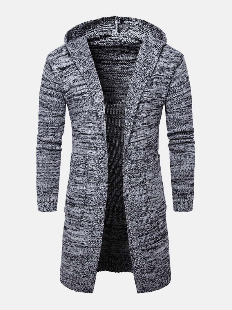 Mens Knitted Long Sleeve Side Pocket Mid-Length Sweater Cardigans - MRSLM