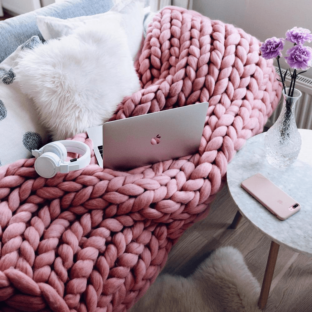 Warm Winter Luxury Handmade Crocheted Bed Knitted Sofa Cover Blanket 5 Colors Thick Thread Blanket Knitted Quilt Home Gift - MRSLM