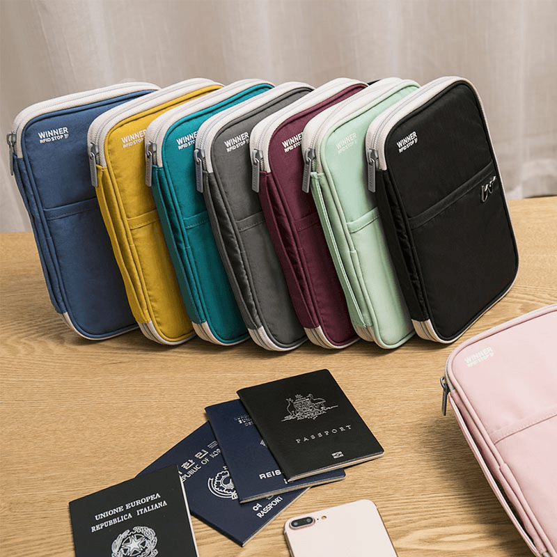 Women Multi-Function Anti-Theft Passport Holder Polyester 9 Card Slots Wallet - MRSLM
