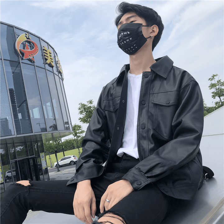 Men'S Leather Jacket Men'S Youth Loose Lapel Workwear Pu Leather Jacket - MRSLM