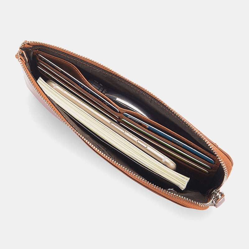 Men Fashion Long Zipper Wallet Clutches Bag Phone Bag Business Bag - MRSLM