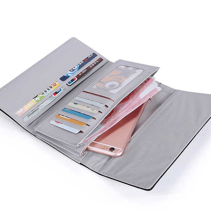Women PU Leather Hardware Hasp Fold over Card Holder Purse Wallet - MRSLM