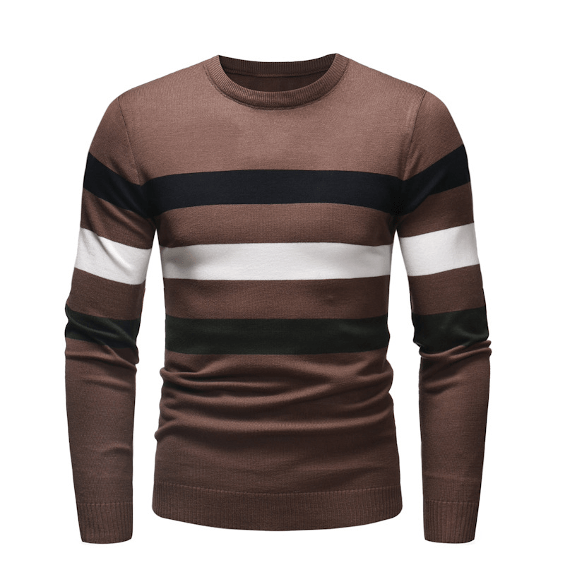 New round Neck Sweater Men'S Striped Color Blocking Slim Fit Sweater - MRSLM