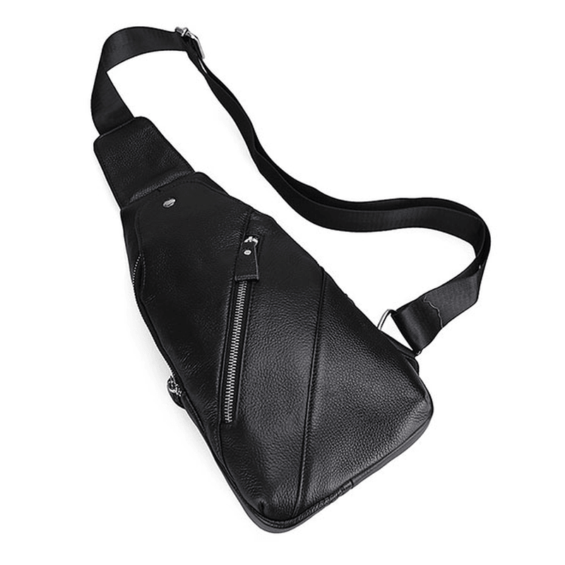 Men Genuine Leather Fashion Casual Chest Pack Daypack Sling Bag Shoulder Bag - MRSLM