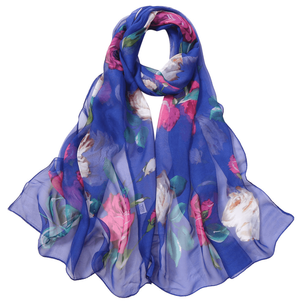 Women'S Rose Pattern Sunscreen Silk Scarf - MRSLM