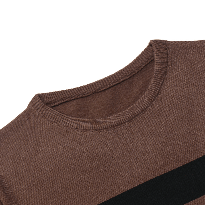 New round Neck Sweater Men'S Striped Color Blocking Slim Fit Sweater - MRSLM