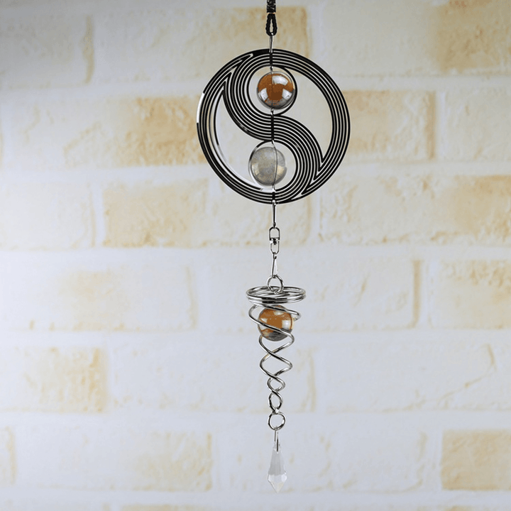 Metal Hanging Garden Wind Spinner round Crystal Ball Bell Garden Home Ornament - MRSLM
