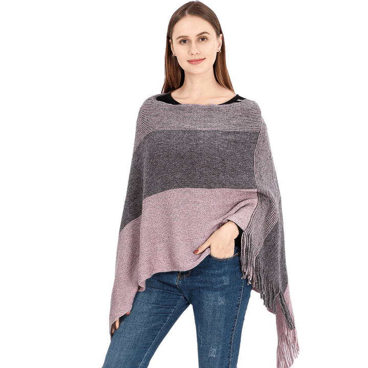 Knitted Shawl Cape Warm Tassel Cloak - MRSLM