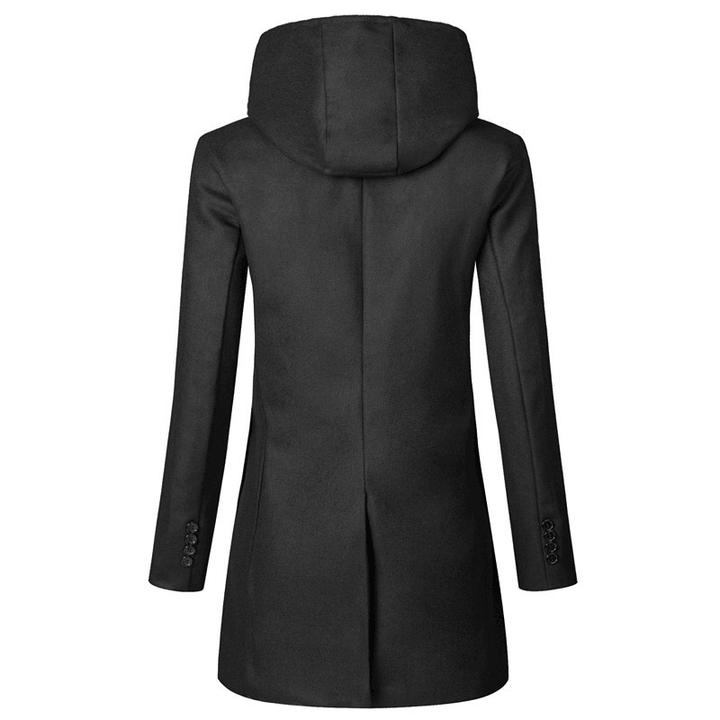 Men'S Solid Color Slim-Fit Hooded Woolen Coat - MRSLM