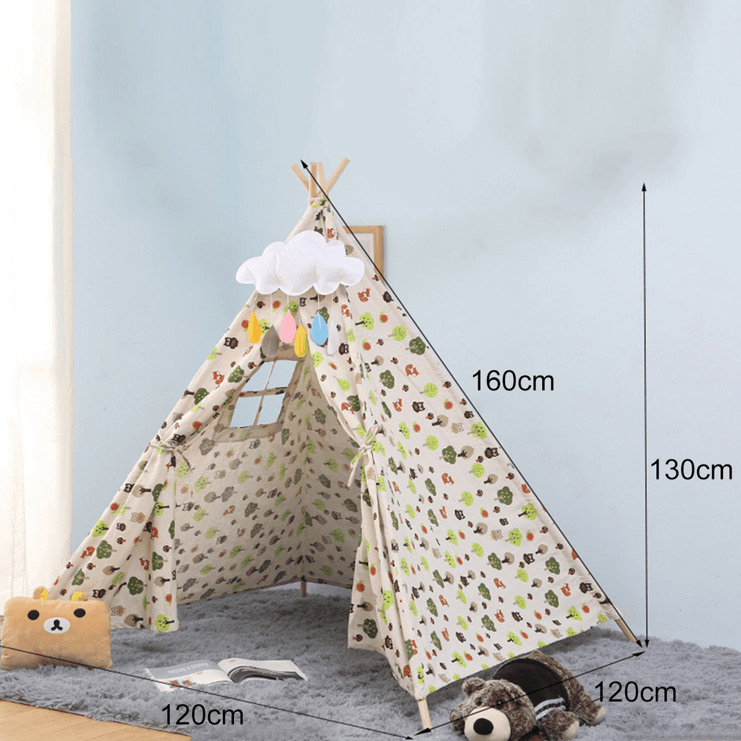 160Cm Large Teepee Tent Kids Cotton Canvas Pretend Play House Boy Girls Wigwam Gift - MRSLM