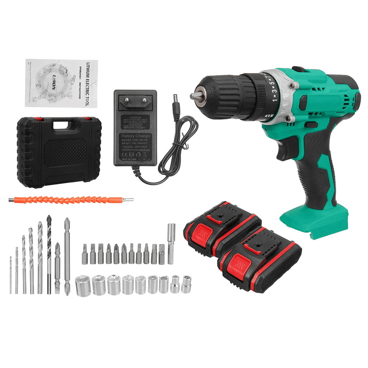 Cordless Electric Drill Rechargeable Drill Screwdriver Power Tool LED W/ 1/2Pcs Battery - MRSLM