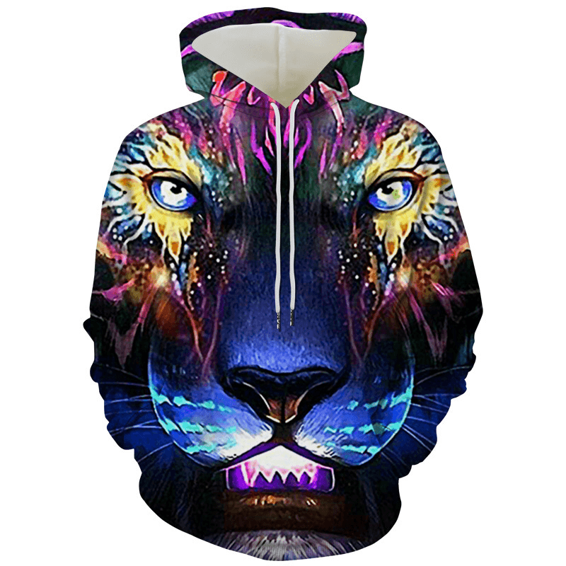 Men'S Tiger Series 3D Printing Hooded Loose Sweater - MRSLM