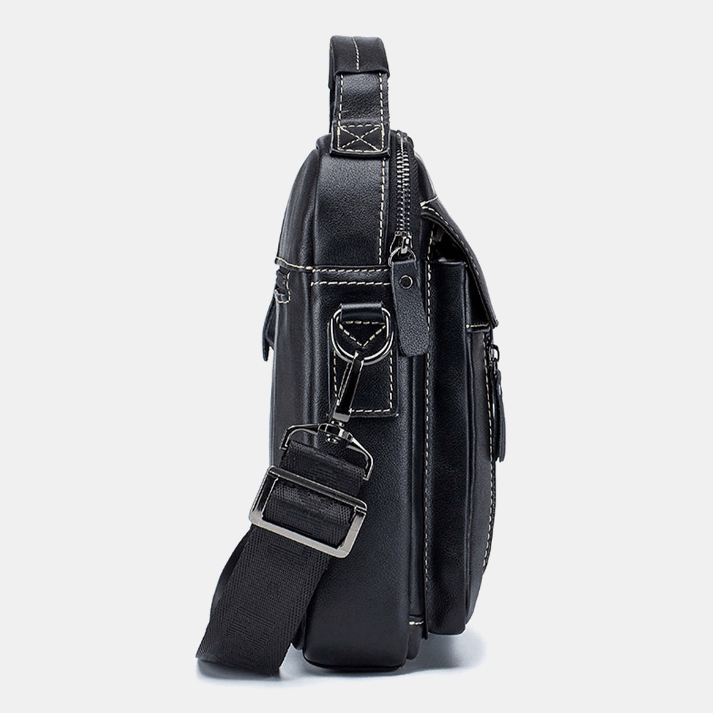 Men Genuine Leather Multi-Pocket Waterproof Vintage Handbag Crossbody Bag Shoulder Bag - MRSLM