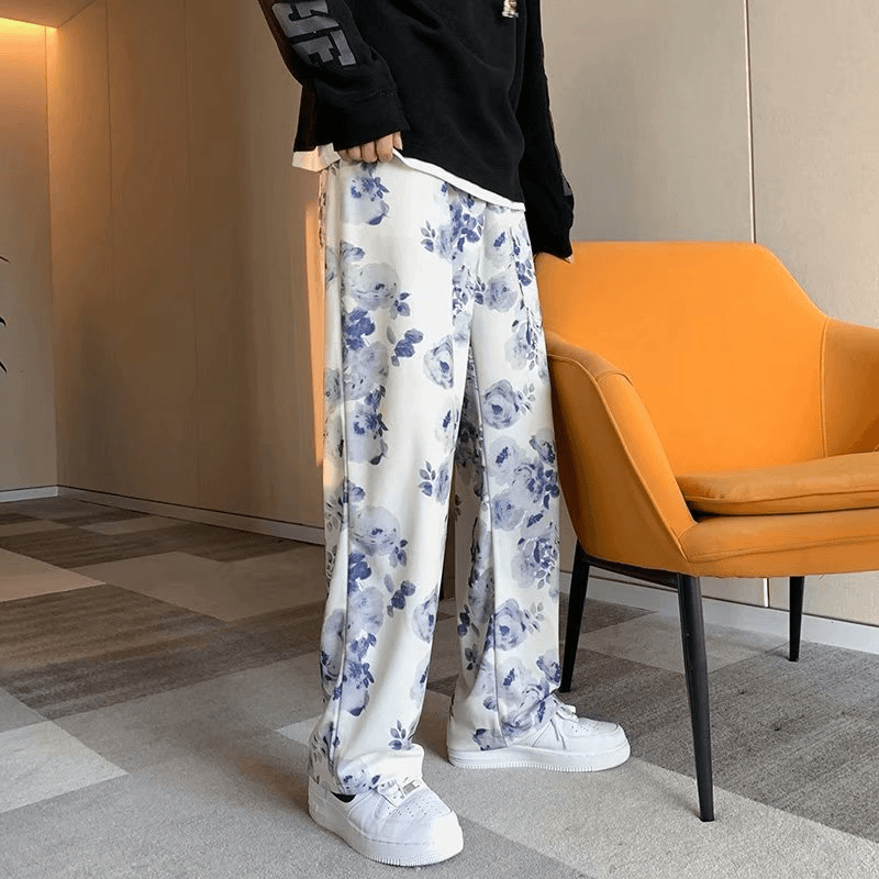 Tie-Dyed Floral Wide-Leg Pants Women Loose and Casual Mopping the Floor - MRSLM