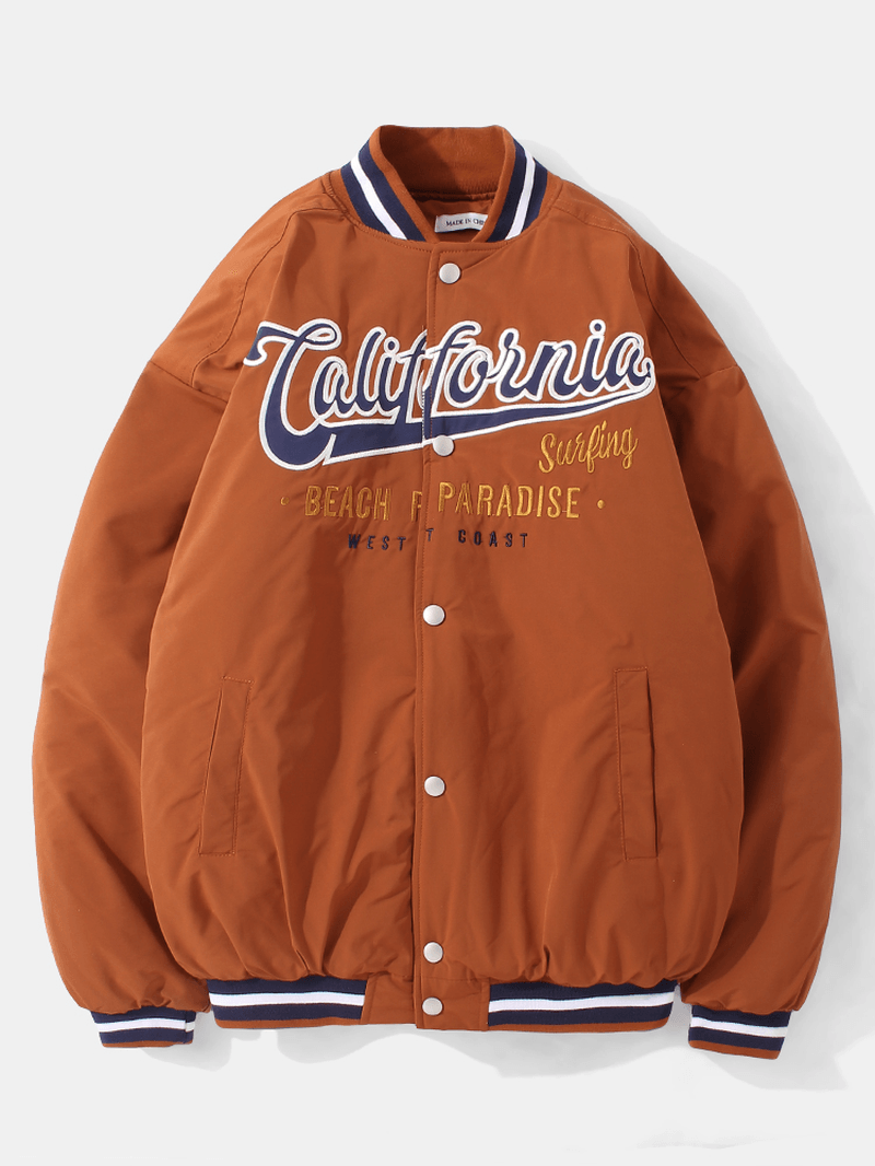 Mens California Embroidered Baseball Collar Pocket Casual Jacket - MRSLM