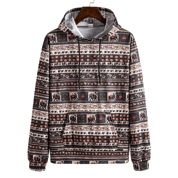 Printed Retro Ethnic Style Men'S plus Size Hooded Sweater - MRSLM