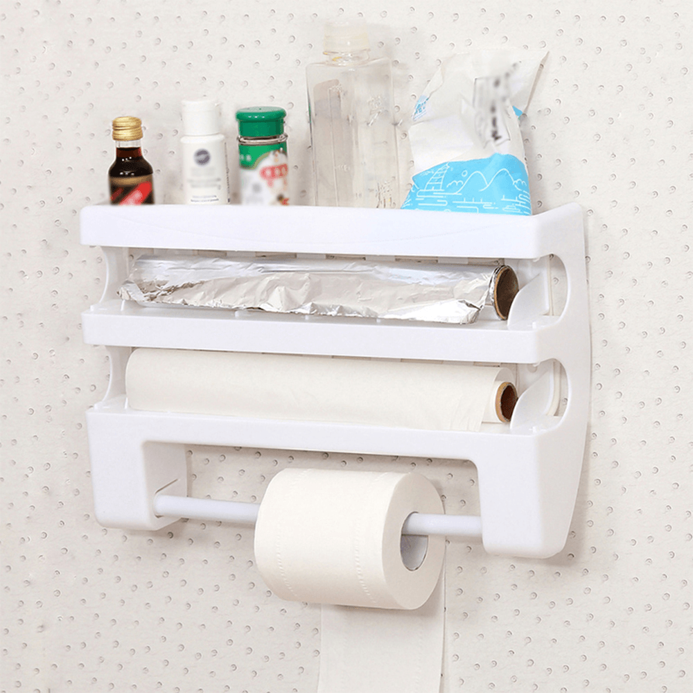Wall-Mount Roll Paper Towel Holder Sauce Bottle Storage Rack for Kitchen Bathroom Organizer - MRSLM